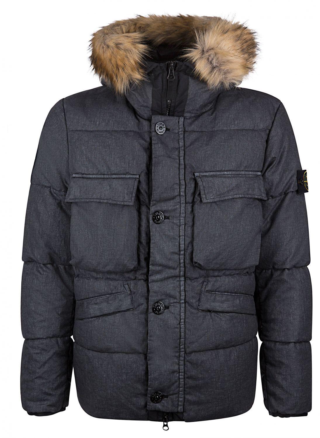 Stone Island Herren Daunenjacke Lino Resinato Down Tc Schwarz