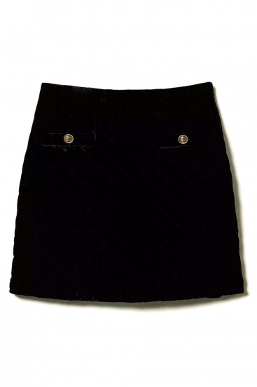 Damen Mini-Stepprock aus Samt Schwarz 